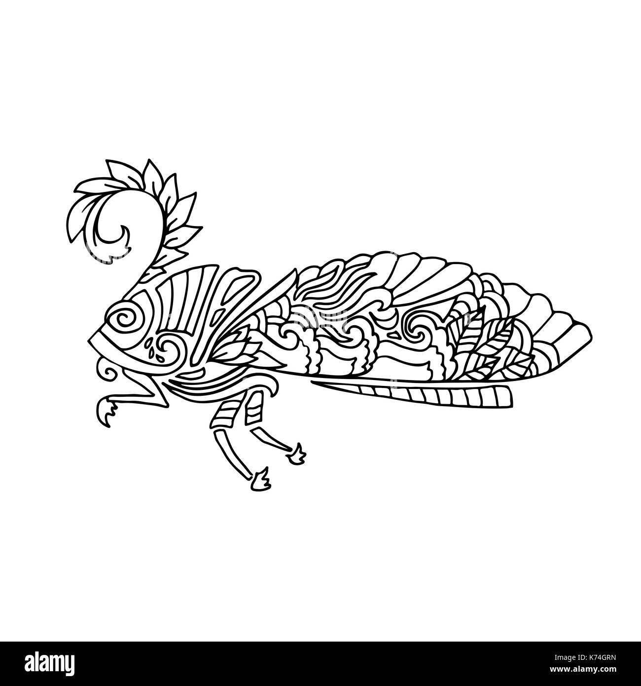 Black and wite moth with ethnic floral ornaments for adult coloring book. Zentagle pattern. Vector doodle illustration. Night-fly moth. Stock Vector