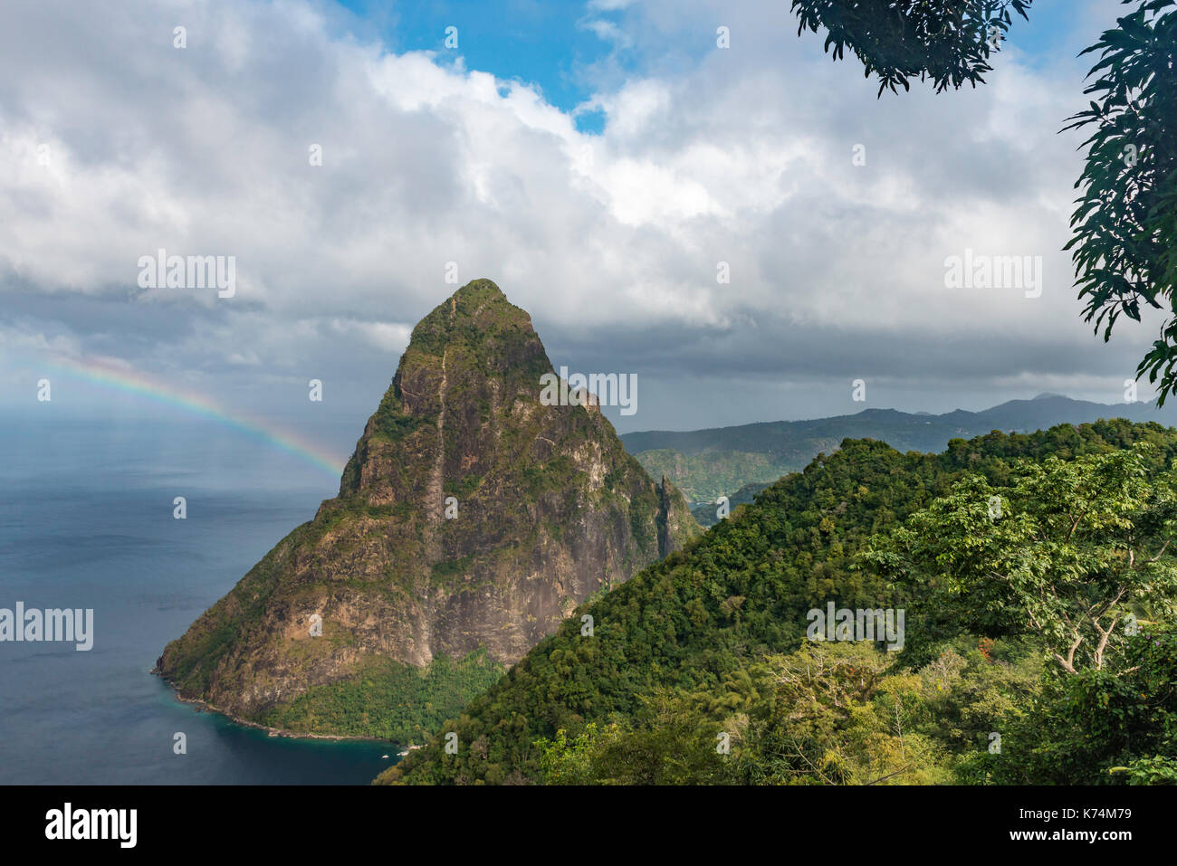 View of Petit Piton in St. lucia during climb of Gros piton Stock Photo