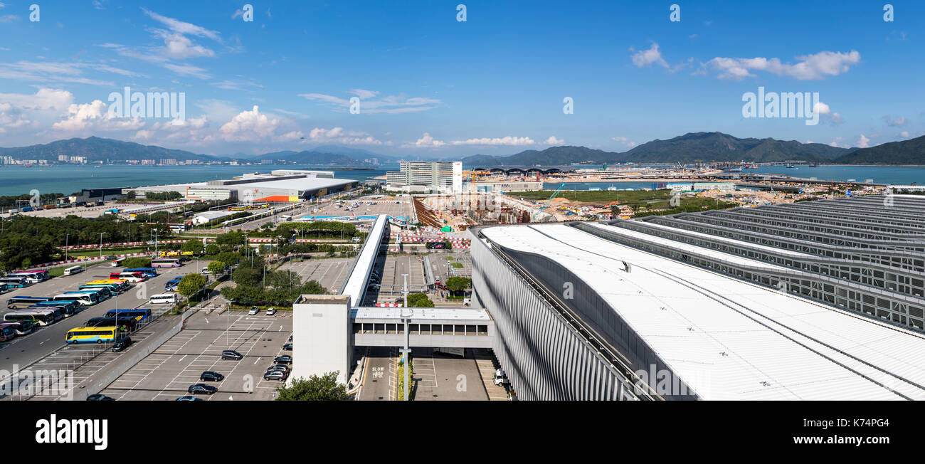 Lantau, Hong Kong  - September 11, 2017 :  View from terminal 2 of Hong Kong International Airport Stock Photo