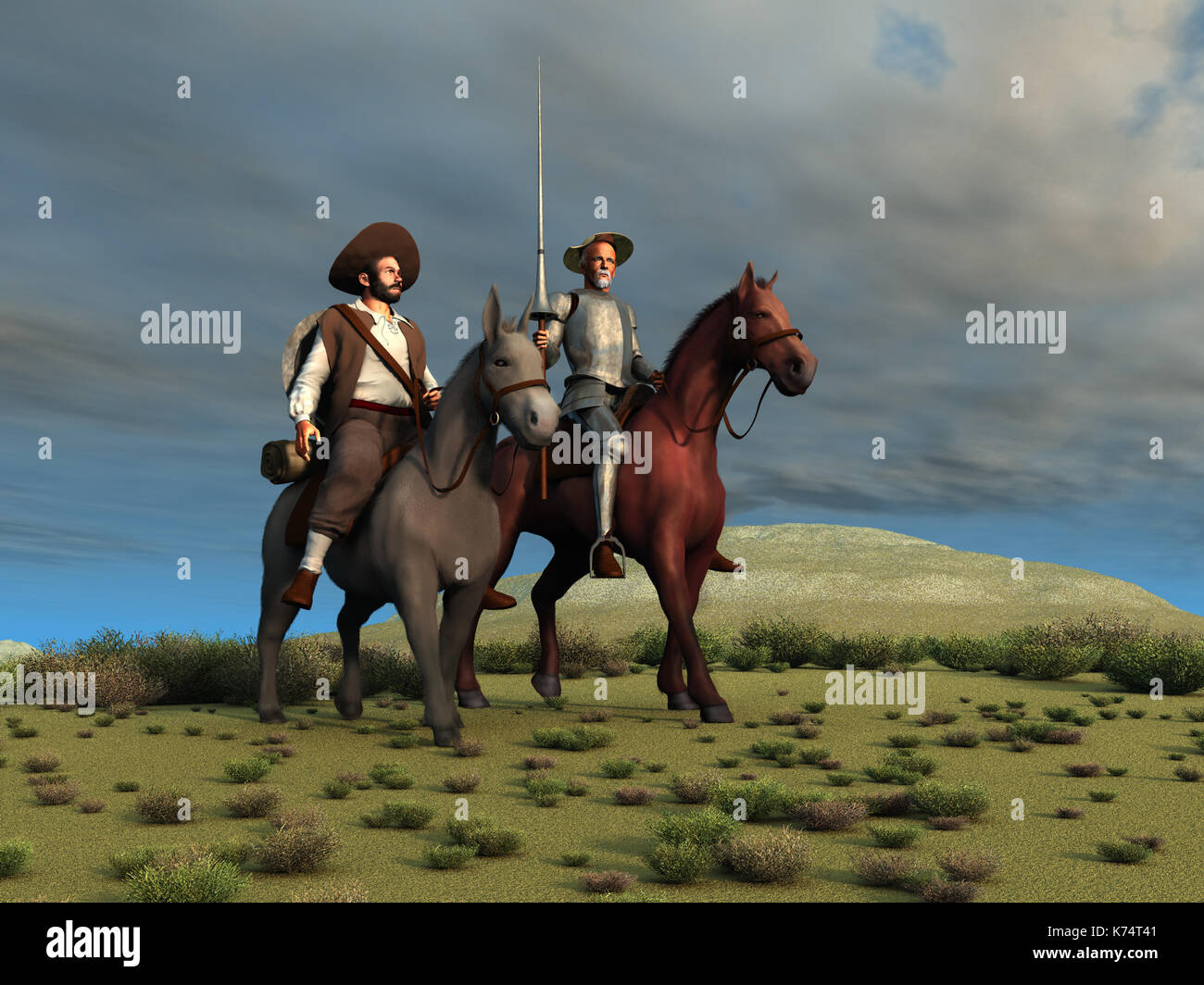 illustration of Don Quijote and Sancho Panza Stock Photo