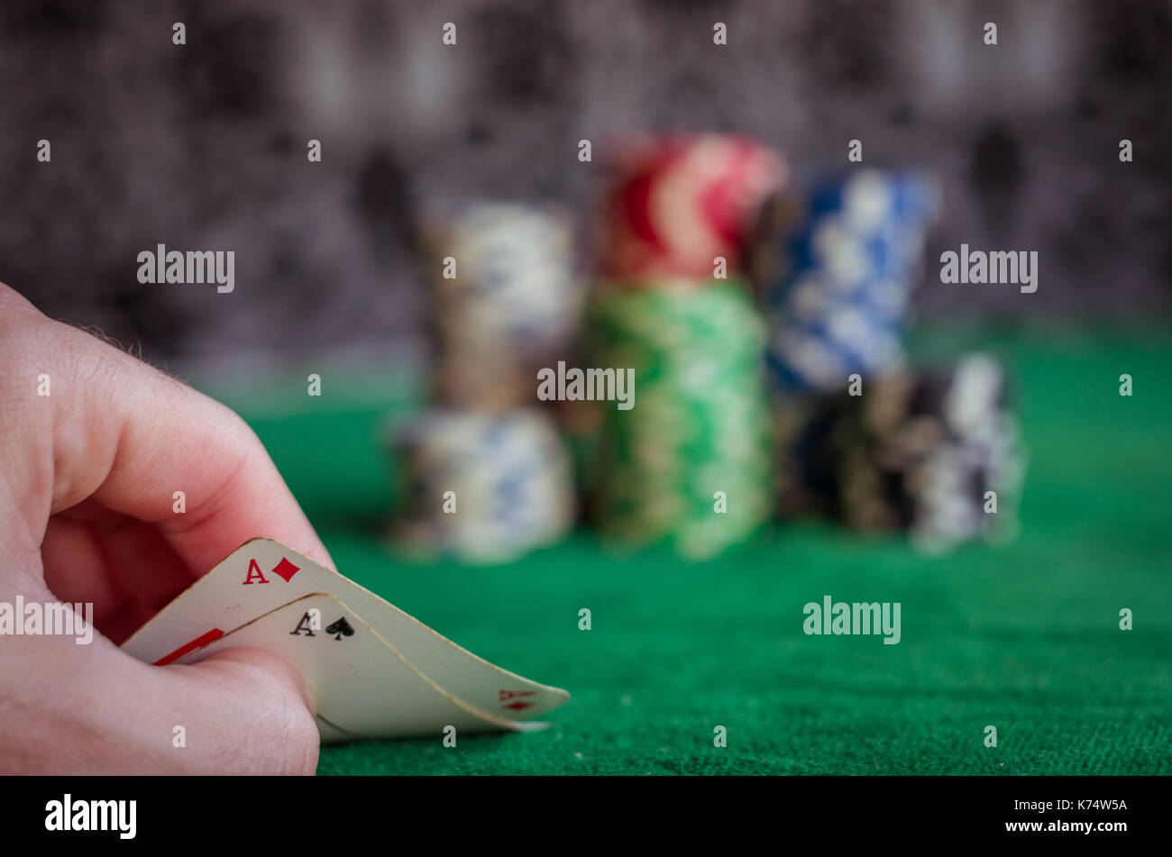 Pair of aces and poker chips, texas hold'em poker Stock Photo Alamy