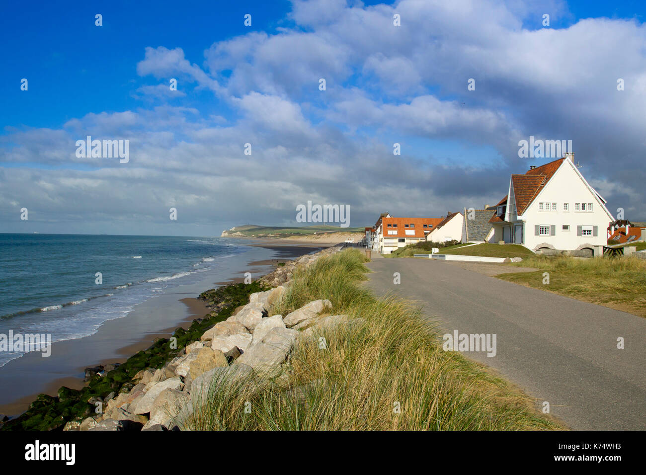 Wissant (northern France) houses along the waterfront, seaside of the