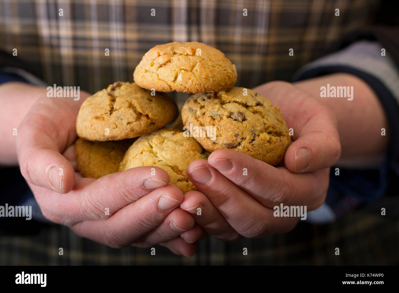 Pastry: someone holding a pile of cookies Stock Photo