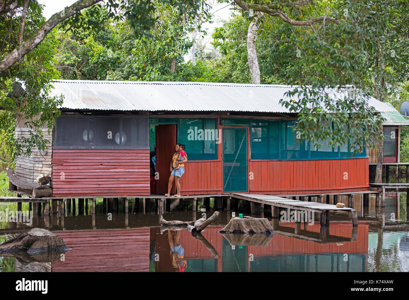Kitchen building on stilts over river in a tourist camp in the Pampas del Yacuma in Bolivia Stock Photo