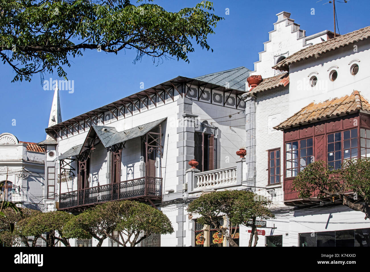 Colonial architecture in the white city of Sucre, constitutional capital of Bolivia in the Oropeza Province Stock Photo