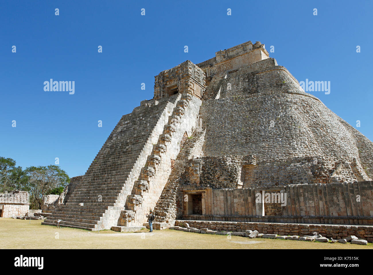 Adivino pyramid or pyramid of the fortune teller, Mayan site, Uxmal, Yucatán, Mexico Stock Photo