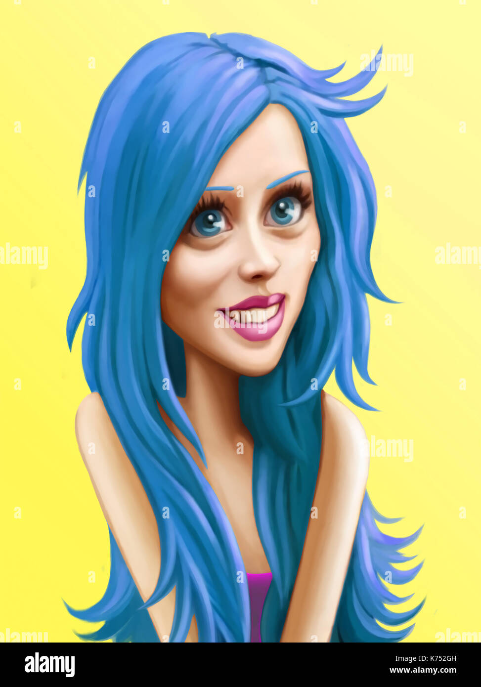 Cute with blue hair. Pretty cartoon character with blue hair. Party