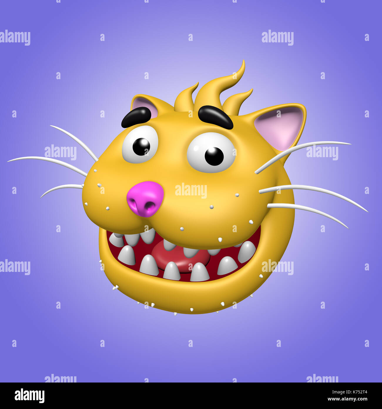 Cartoon smiling cat head. 3D illustration. Funny cool emoticon character.  Cheerful pet for web icons and t-shirt Stock Photo - Alamy