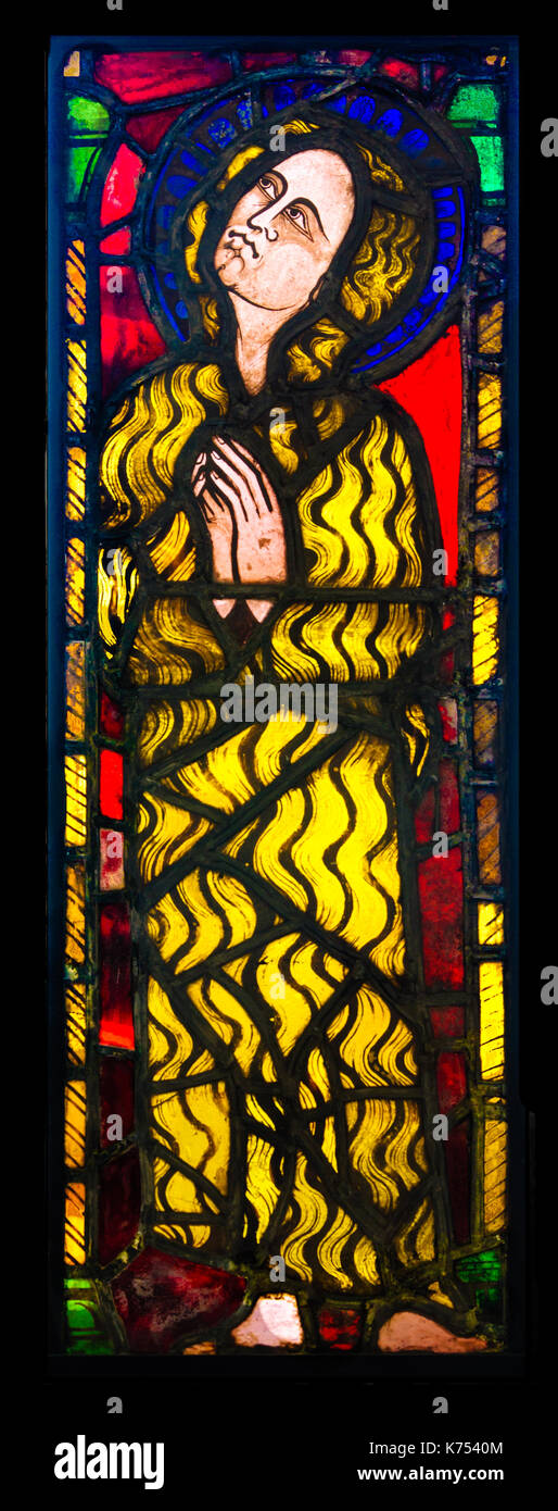 Stained glass panel made in France circa 1320, depicting Saint Mary Of
