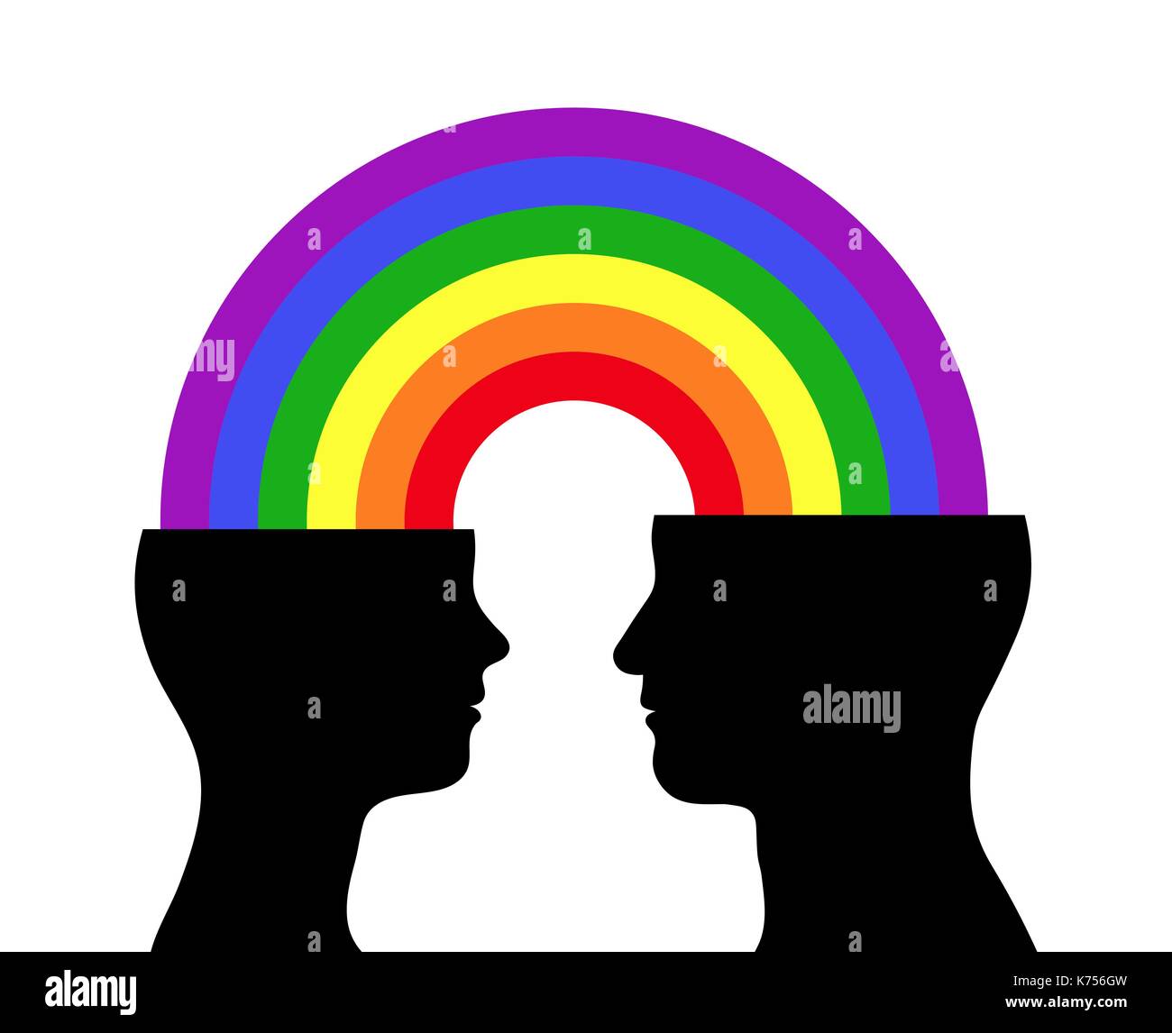 Head silhouette couple man and woman rainbow communication - vector illustration Stock Vector