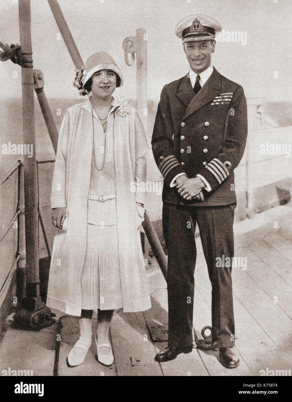 The Duke and Duchess of York during their tour of the Empire in 1927.  Prince Albert, Duke of York, future George VI, 1895 – 1952.  King of the United Kingdom and the Dominions of the British Commonwealth.  Duchess of York, future Queen Elizabeth, The Queen Mother.  Elizabeth Angela Marguerite Bowes-Lyon, 1900 – 2002.  Wife of King George VI and mother of Queen Elizabeth II.  From The Coronation Book of King George VI and Queen Elizabeth, published 1937. Stock Photo