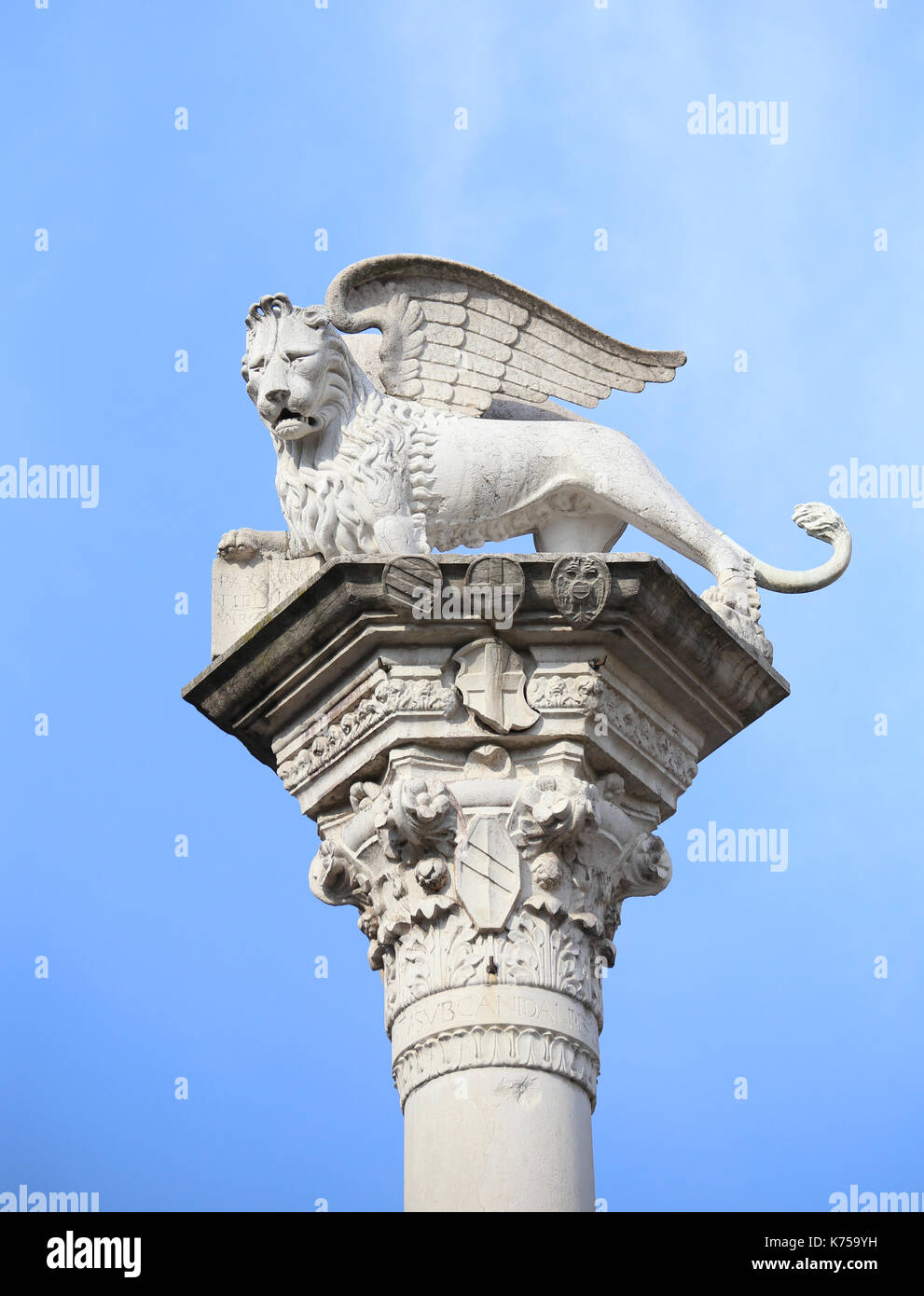 column with the lion winged symbol of the Serenissima Repubblica that means Serene Republic of Venice in Italy Stock Photo