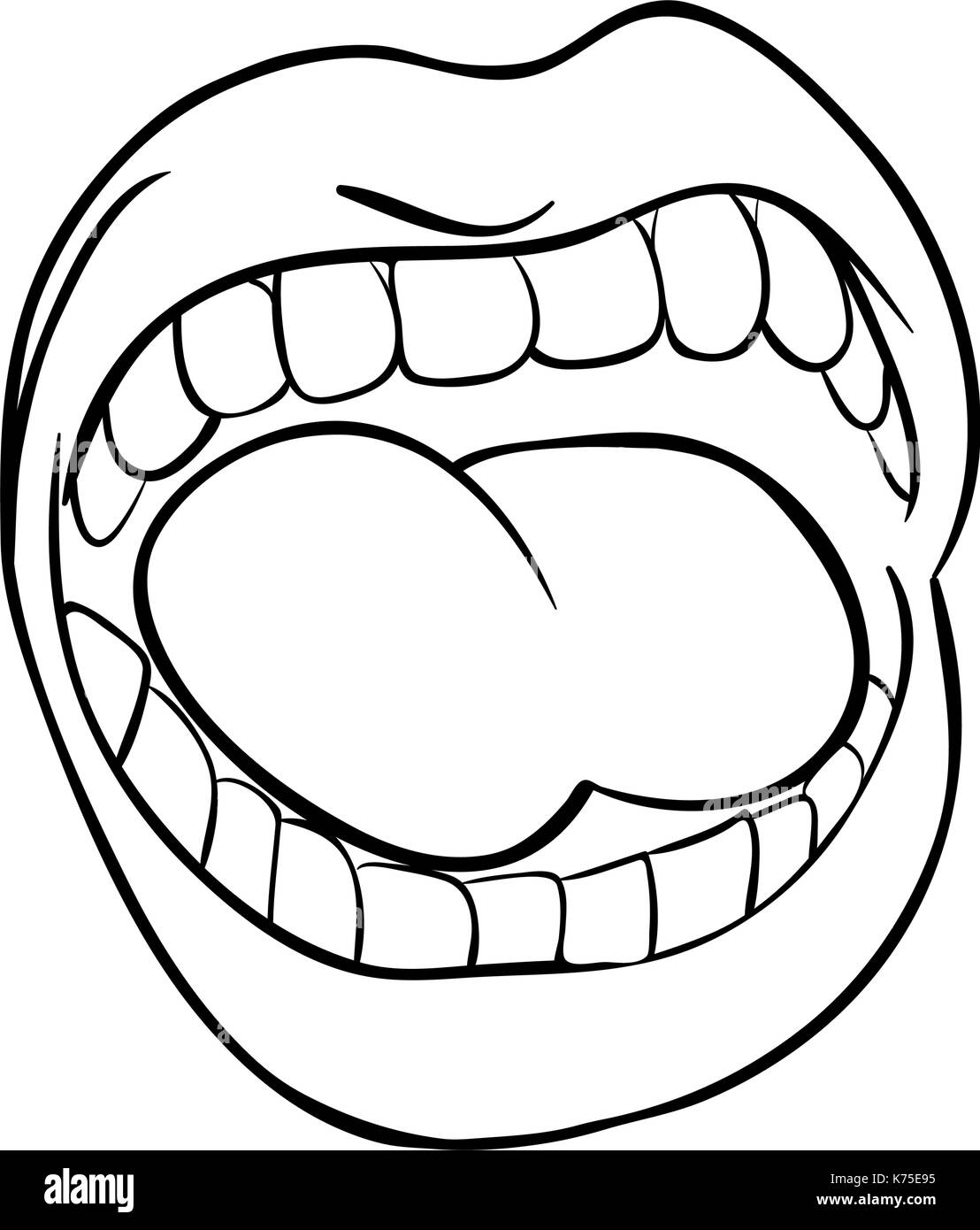shouting lips with teeth and tongue cartoon outline vector symbol icon design. Beautiful illustration isolated on white background Stock Vector