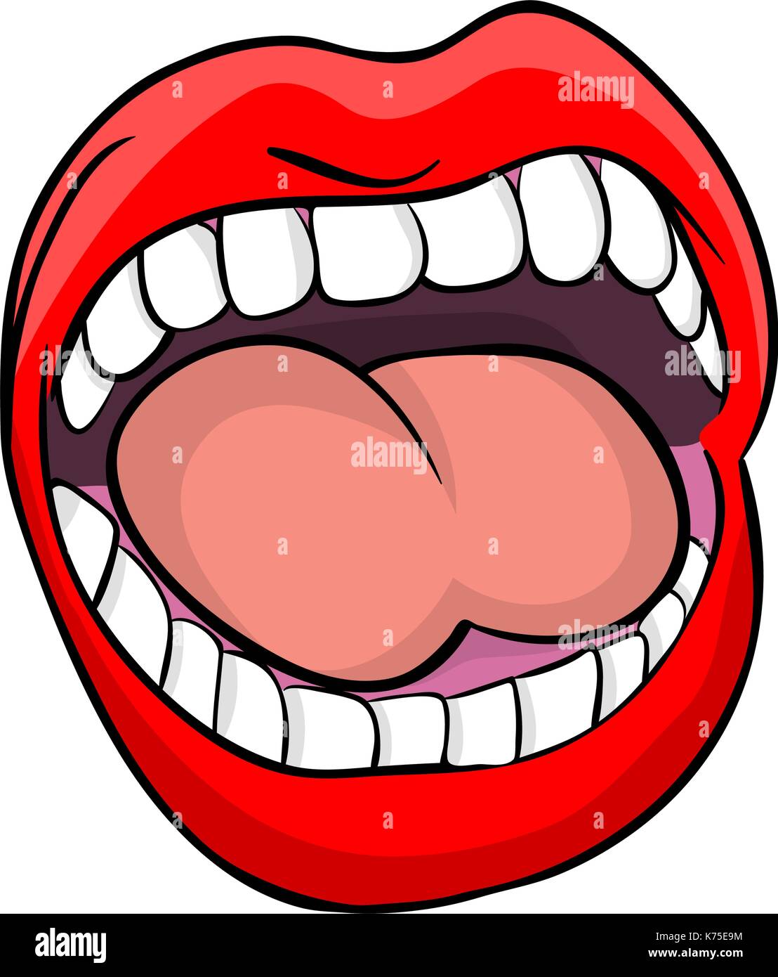 shouting lips with teeth and tongue cartoon vector symbol icon Stock