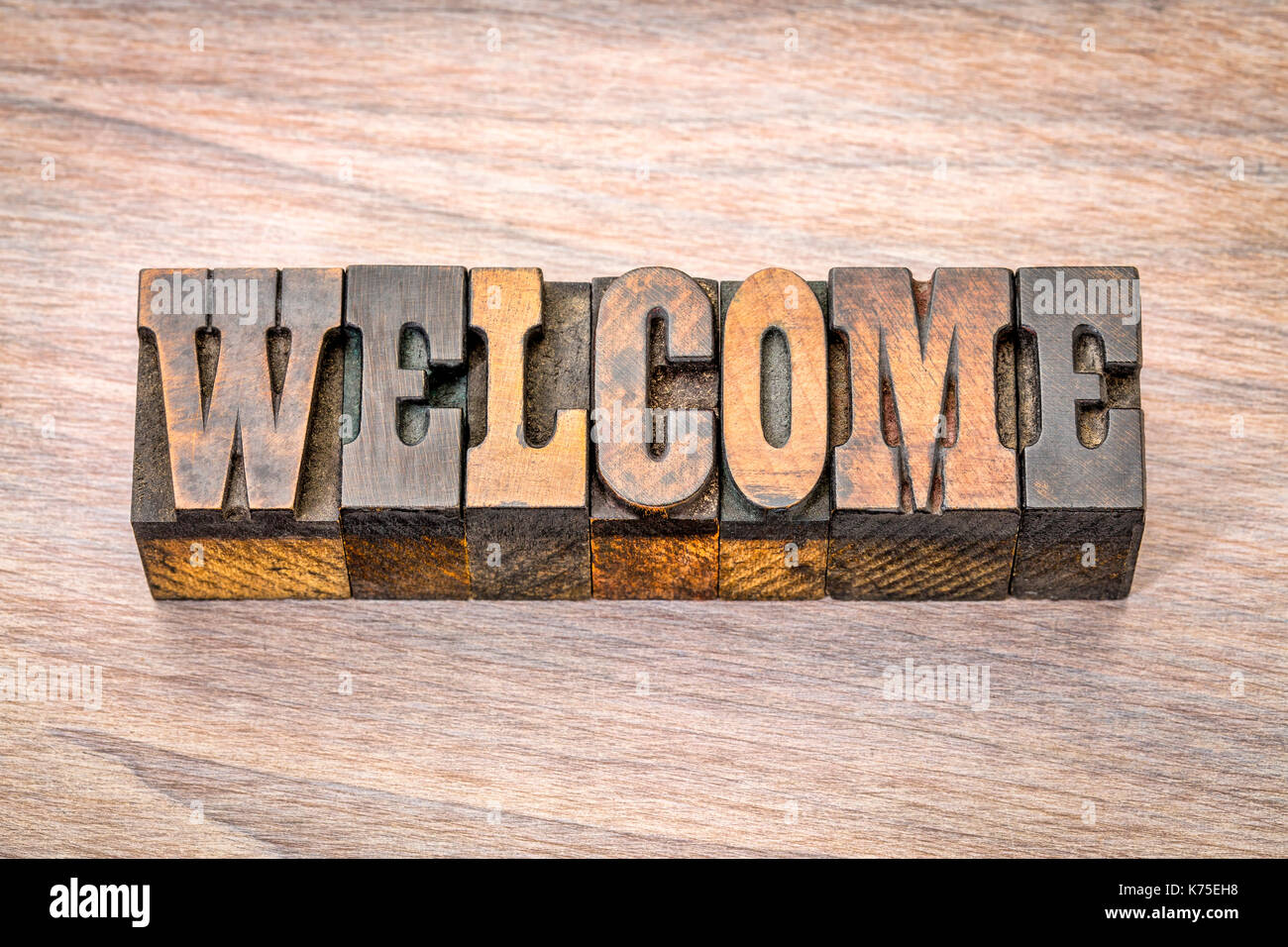 Welcome Banner Word In Vintage Letterpress Wood Type French