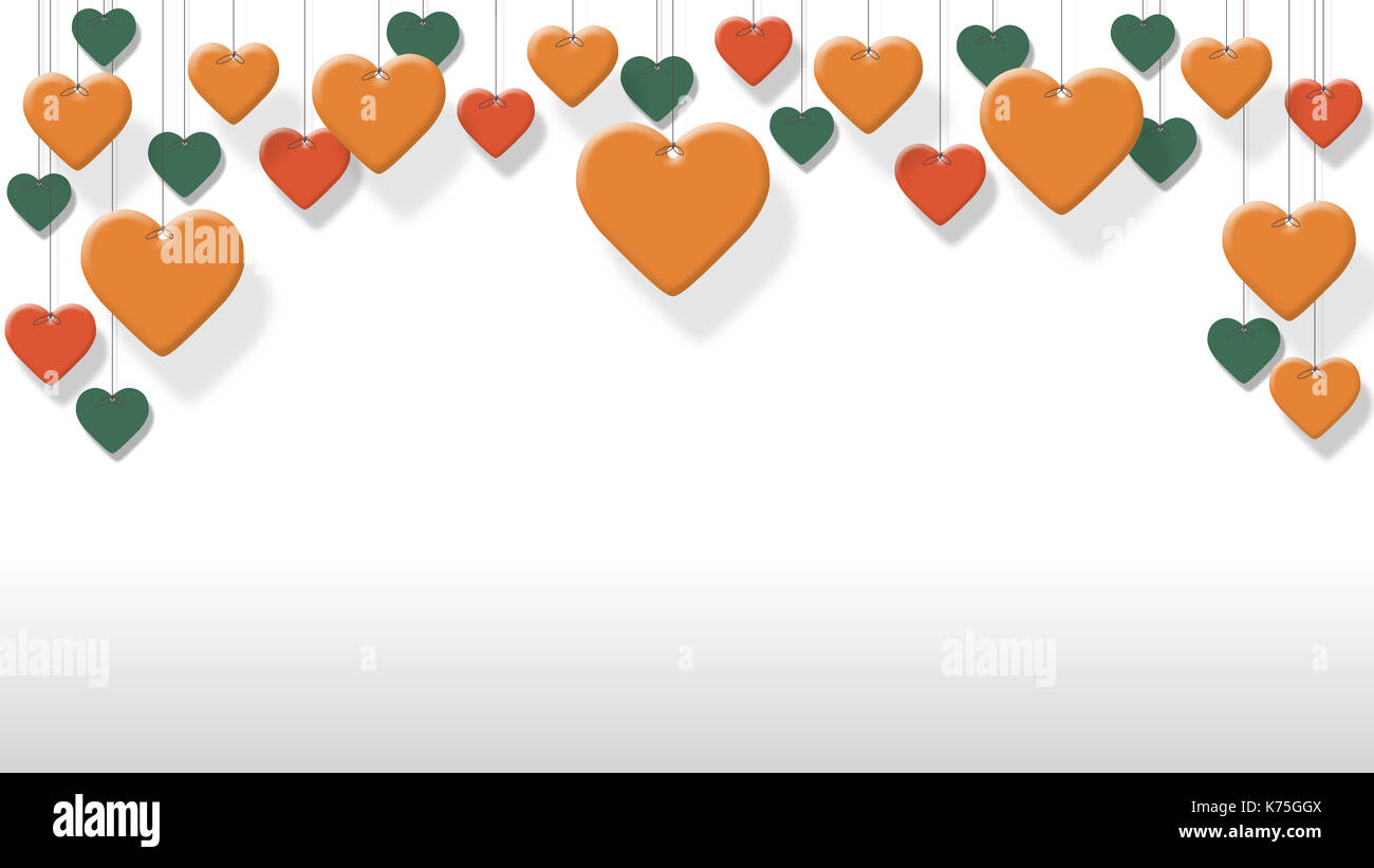 Background of colorful hearts hanging with copy space / Background for ...
