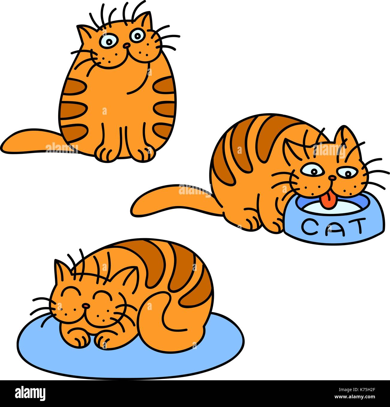 Orange cats emoticons set. Funny cartoon cool character. White Color