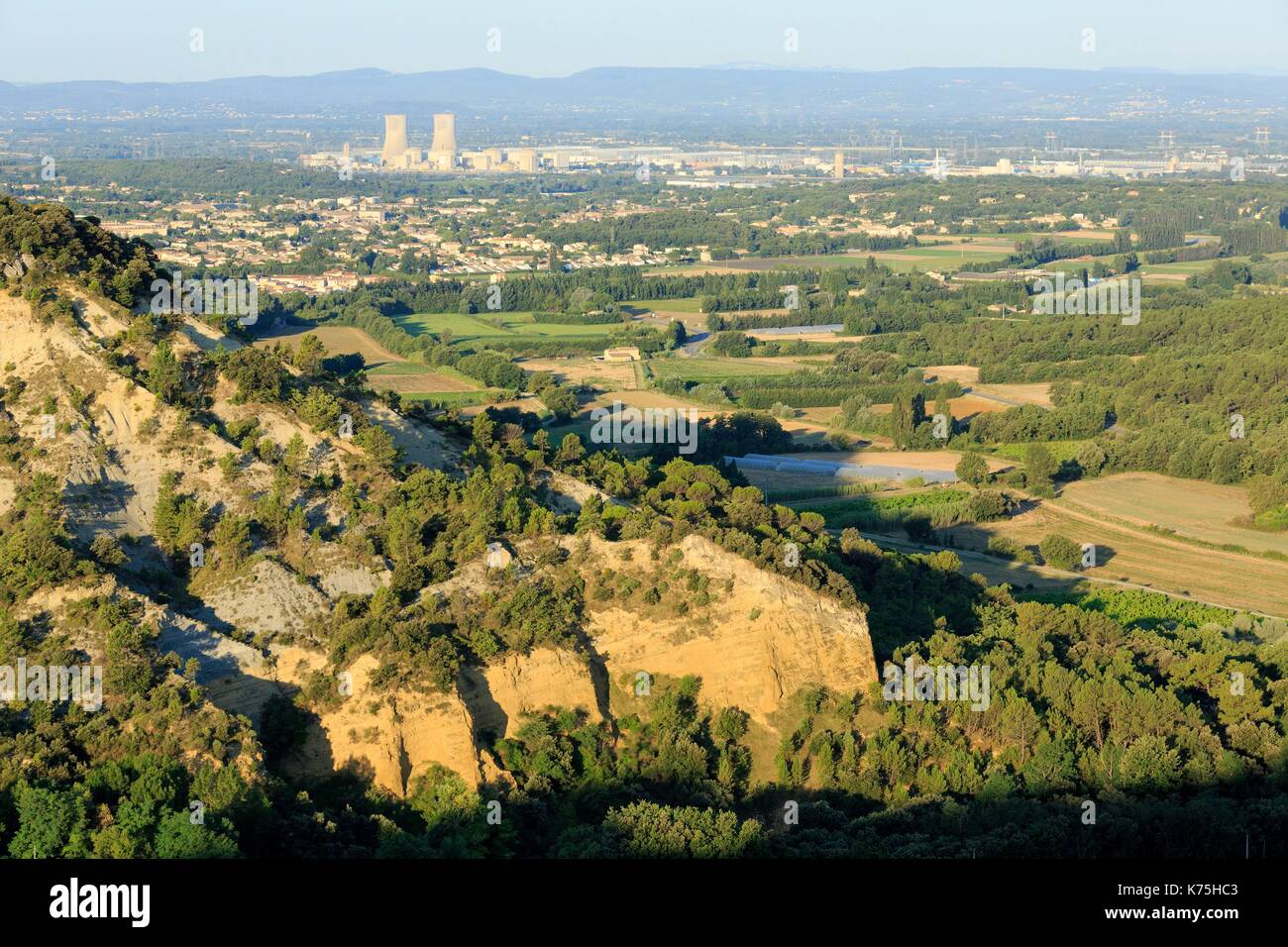 France, Vaucluse, Bollene, Tricastin nuclear power plant in the background (aerial view) Stock Photo