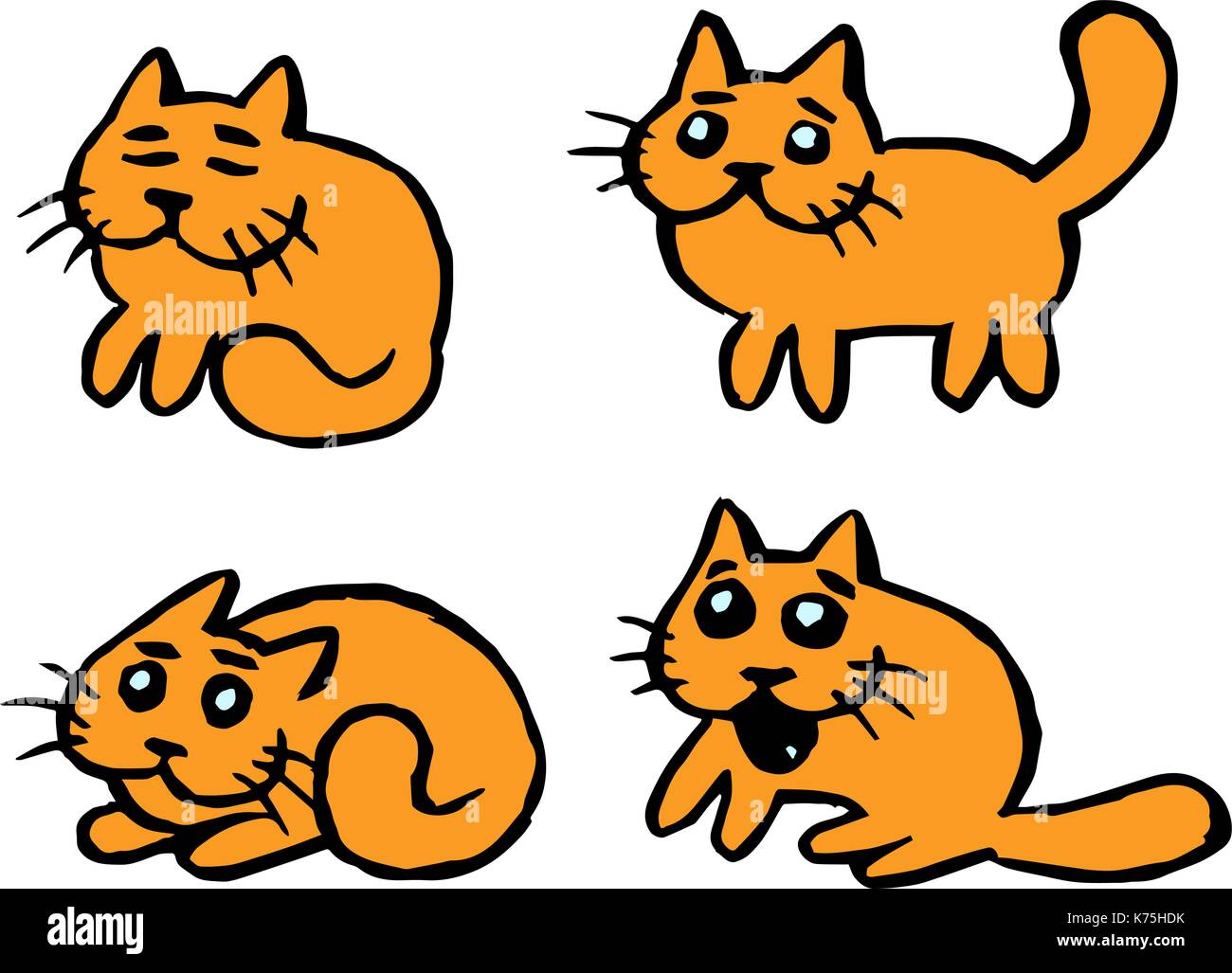 Orange Cats Emoticons Set Funny Cartoon Cool Character Contour Freehand Digital Drawing Cute Cats White Color Background Cheerful Pet Collection F Stock Vector Image Art Alamy