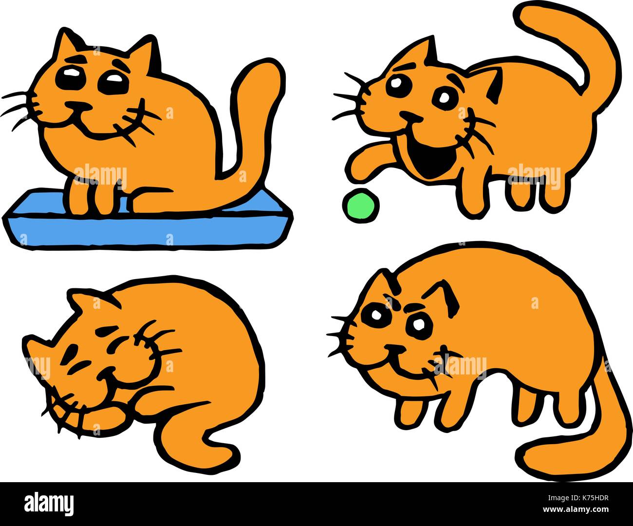 Cute Orange Cats Emoticons Set Funny Cartoon Cool Character Contour Freehand Digital Drawing Cats White Color Background Cheerful Pet Collection F Stock Vector Image Art Alamy