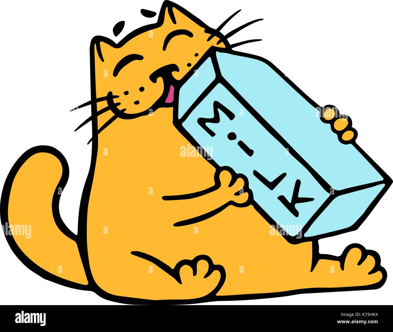 Cartoon Orange Cat Is Drinking Milk Funny Cartoon Cool Character Contour Freehand Digital Drawing Cute Cat White Color Background Cheerful Pet For Stock Vector Image Art Alamy