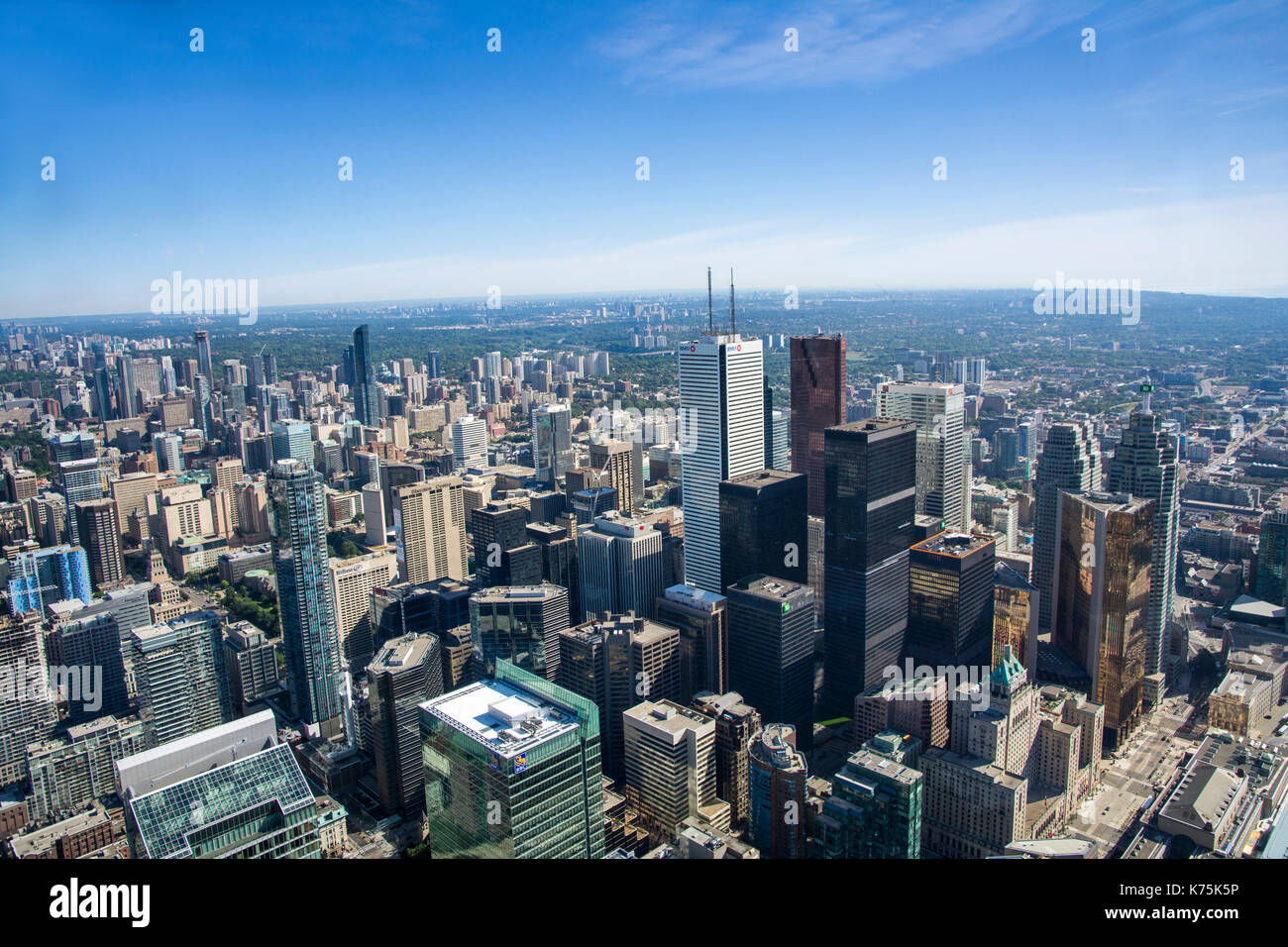 Toronto,Canada-august 2,2015:view of Toronto city skyline from the top of the Cn tower during a sunny day. Stock Photo