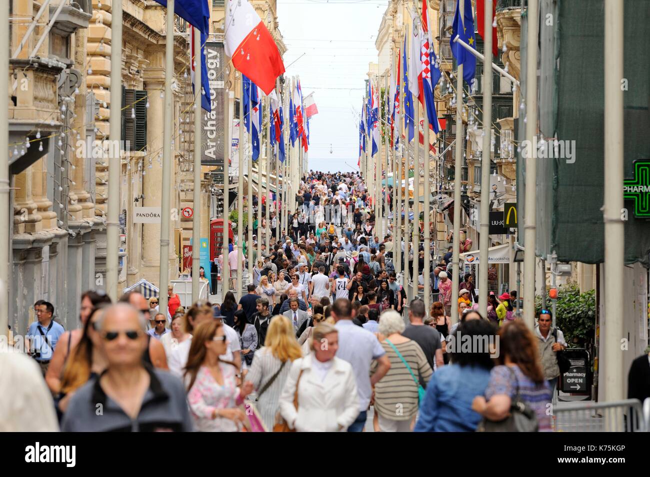Malta, Valletta listed as World Heritage by UNESCO, Malta, La Valette,  crowd in the Republique Street Stock Photo - Alamy