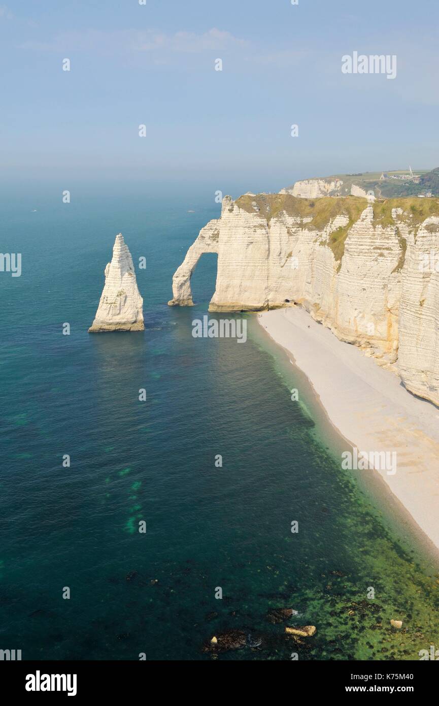 France, Seine Maritime, Etretat, Cliff of Aval and the Aiguille Creuse ...