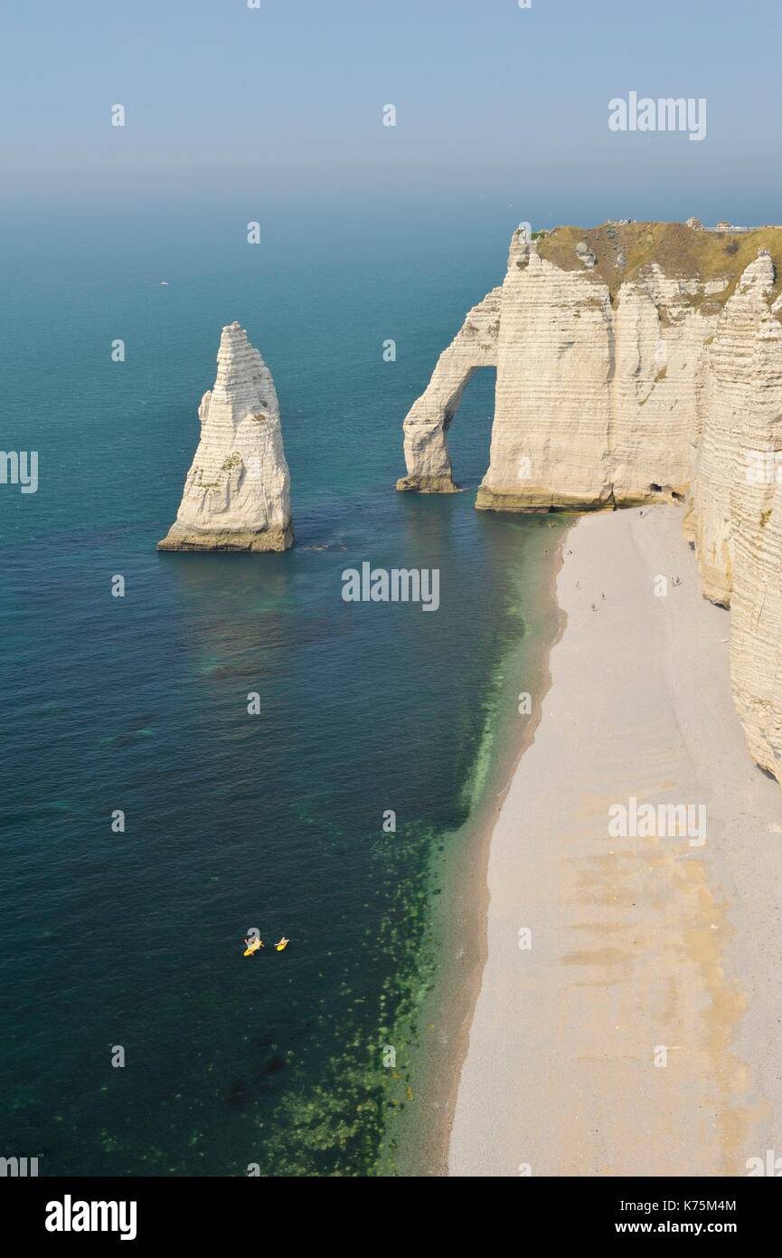 France, Seine Maritime, Etretat, Cliff of Aval and the Aiguille Creuse ...