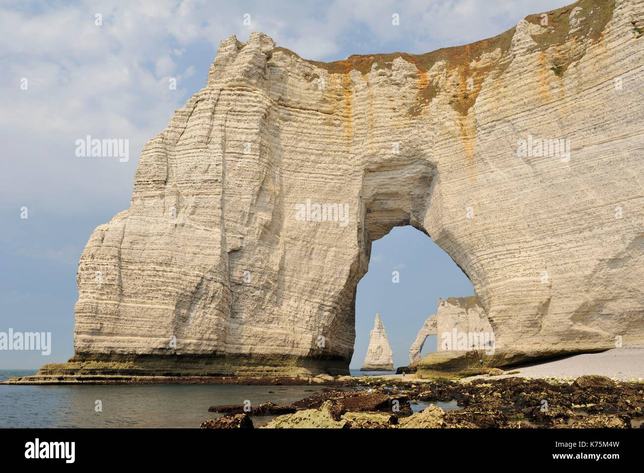 France, Seine Maritime, Etretat, Cliff of Aval and the Aiguille Creuse ...