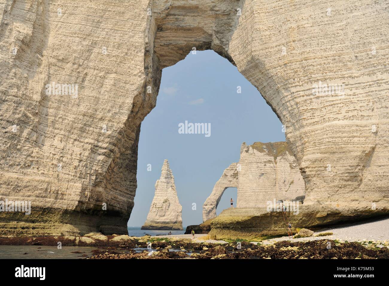 France, Seine Maritime, Etretat, Cliff of Aval and the Aiguille Creuse ...