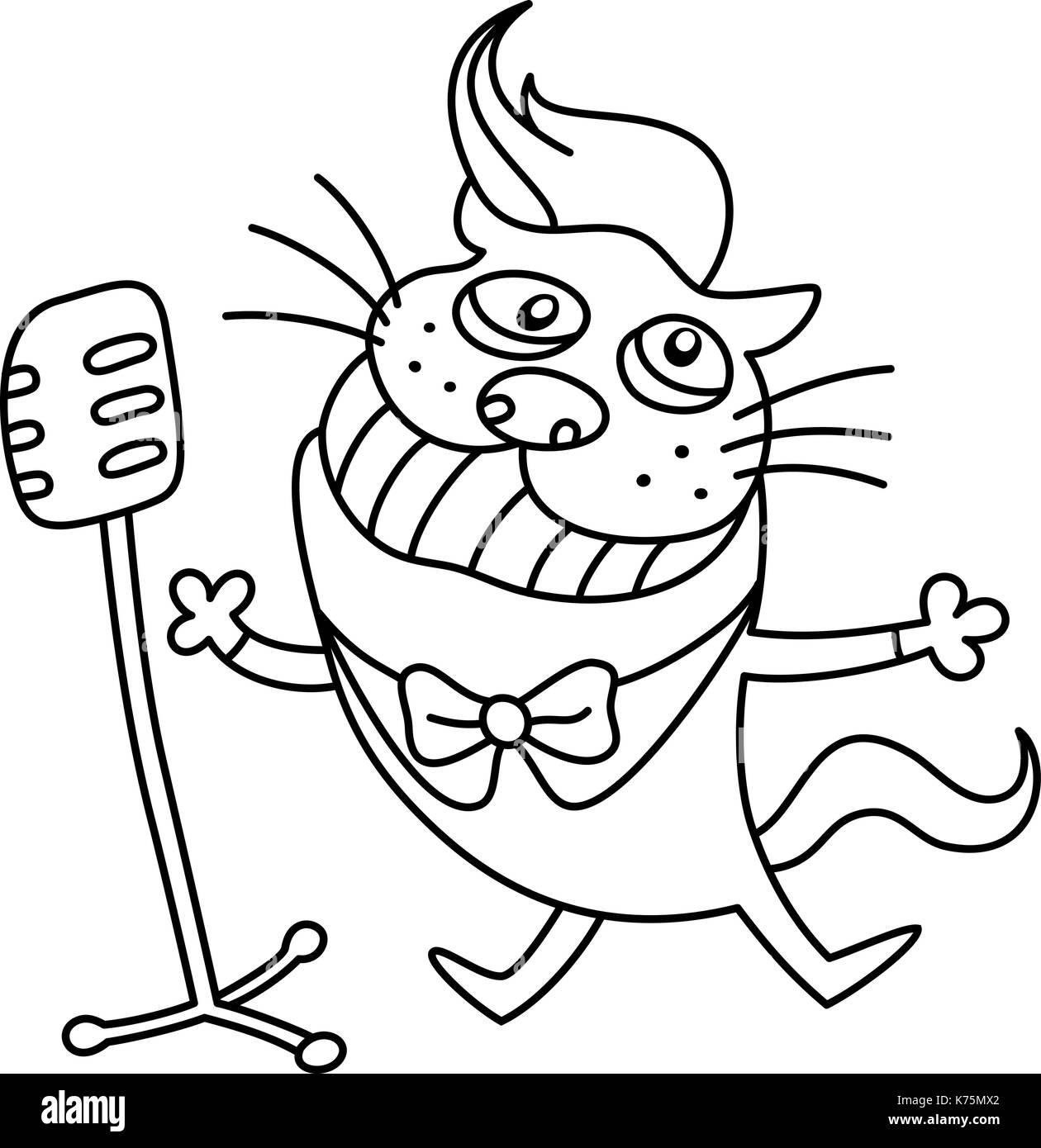 funny cat singing a song. funny cartoon character. black and white colors.  isolated vector illustration Stock Vector Image & Art - Alamy