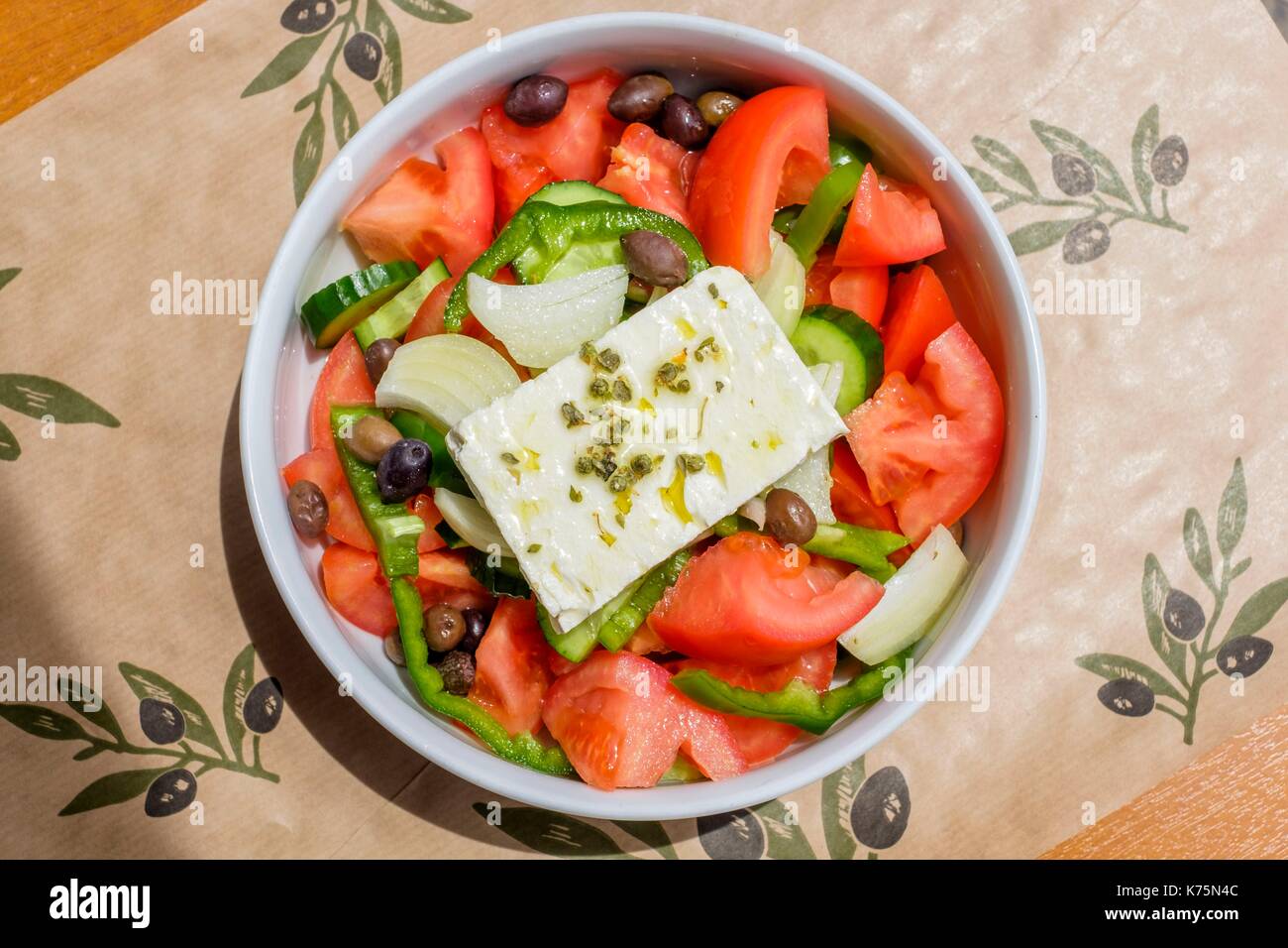 Greece, Eastern Crete, Lassithi district, Palekastro, greek salad of To Konaki restaurant Stock Photo