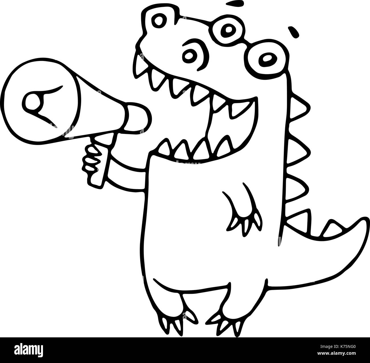 Cartoon dragon says in speakerphone. Vector illustration. Funny cute imaginary character. Stock Vector