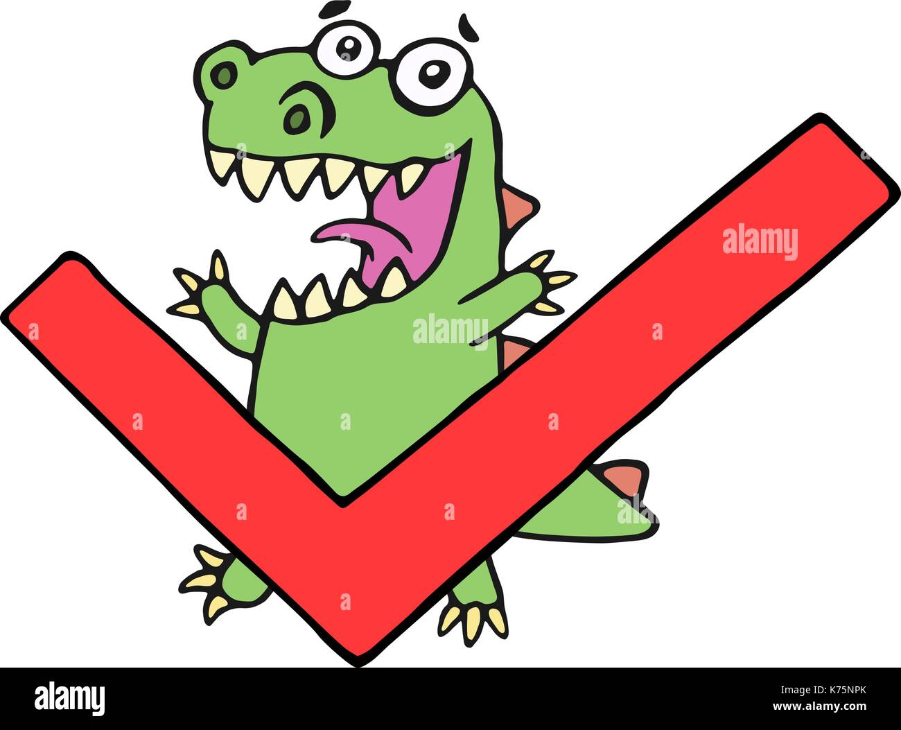 Funny dinosaur and tick. Vector illustration. Cute cartoon character. Stock Vector