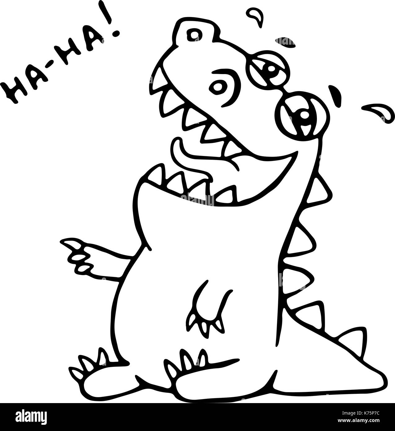 Laughing dinosaur. Vector illustration. Good mood. Funny cute imaginary character. Stock Vector