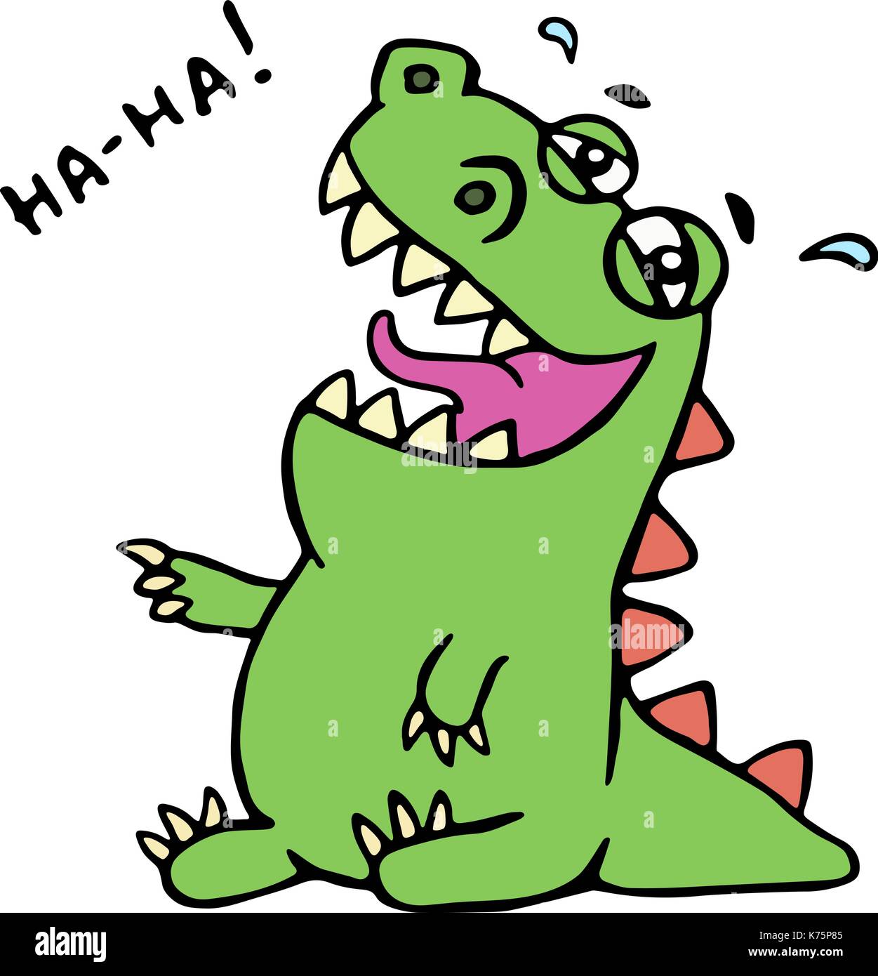 Dinosaur laughs. Vector illustration. Unbridled joy. Cute cartoon character. Stock Vector