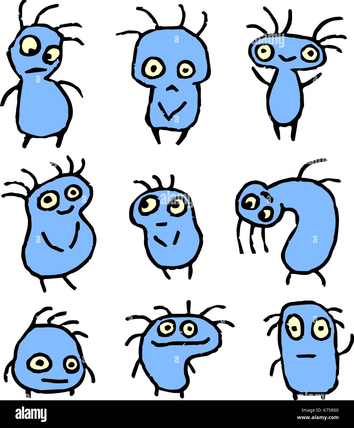 Funny Blue Things in Different Shapes Vector Illustration. Contour Freehand  Digital Drawing Crazy Monsters. White Color Background. Cheerful Collectio  Stock Vector Image & Art - Alamy