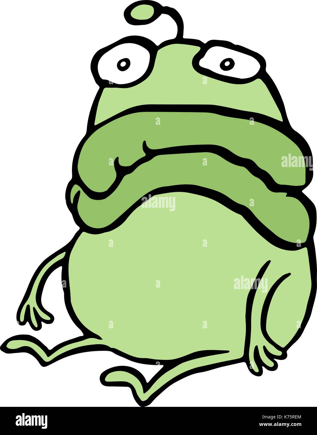 A sad alien sits alone. Bad mood. Loneliness and sadness. Cute cartoon character. Vector illustration. Stock Vector