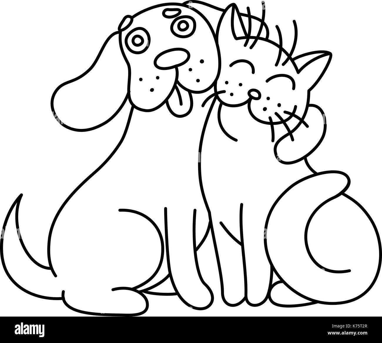 cute dog hugs cat. vector illustration. Stock Vector