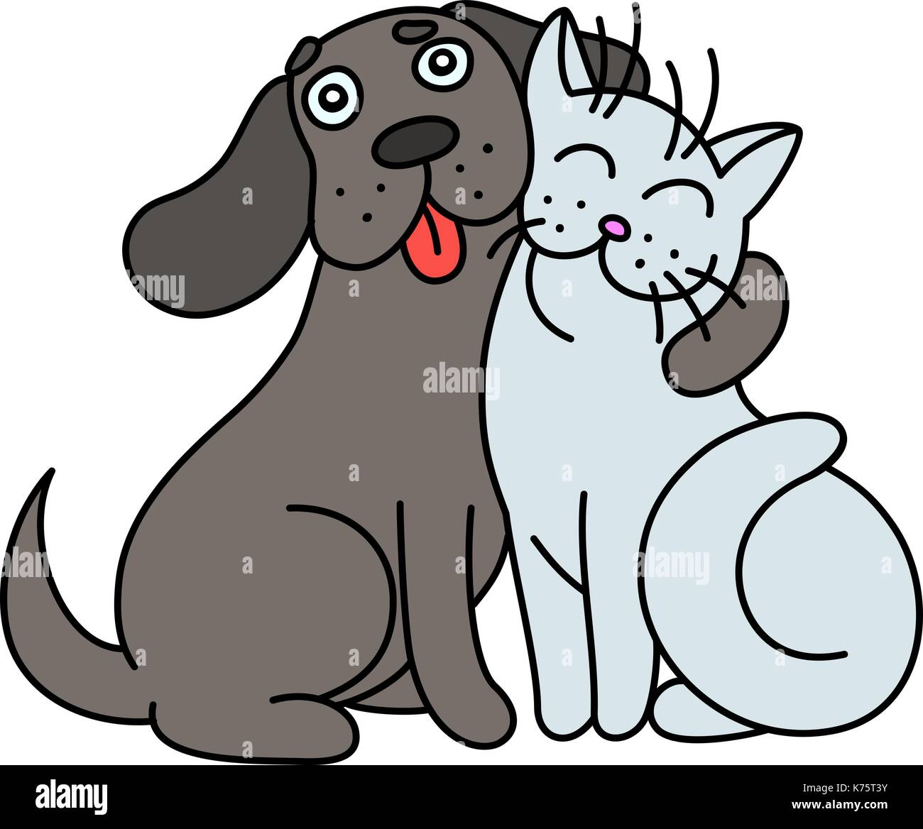 cute dog hugs cat. vector illustration. Stock Vector
