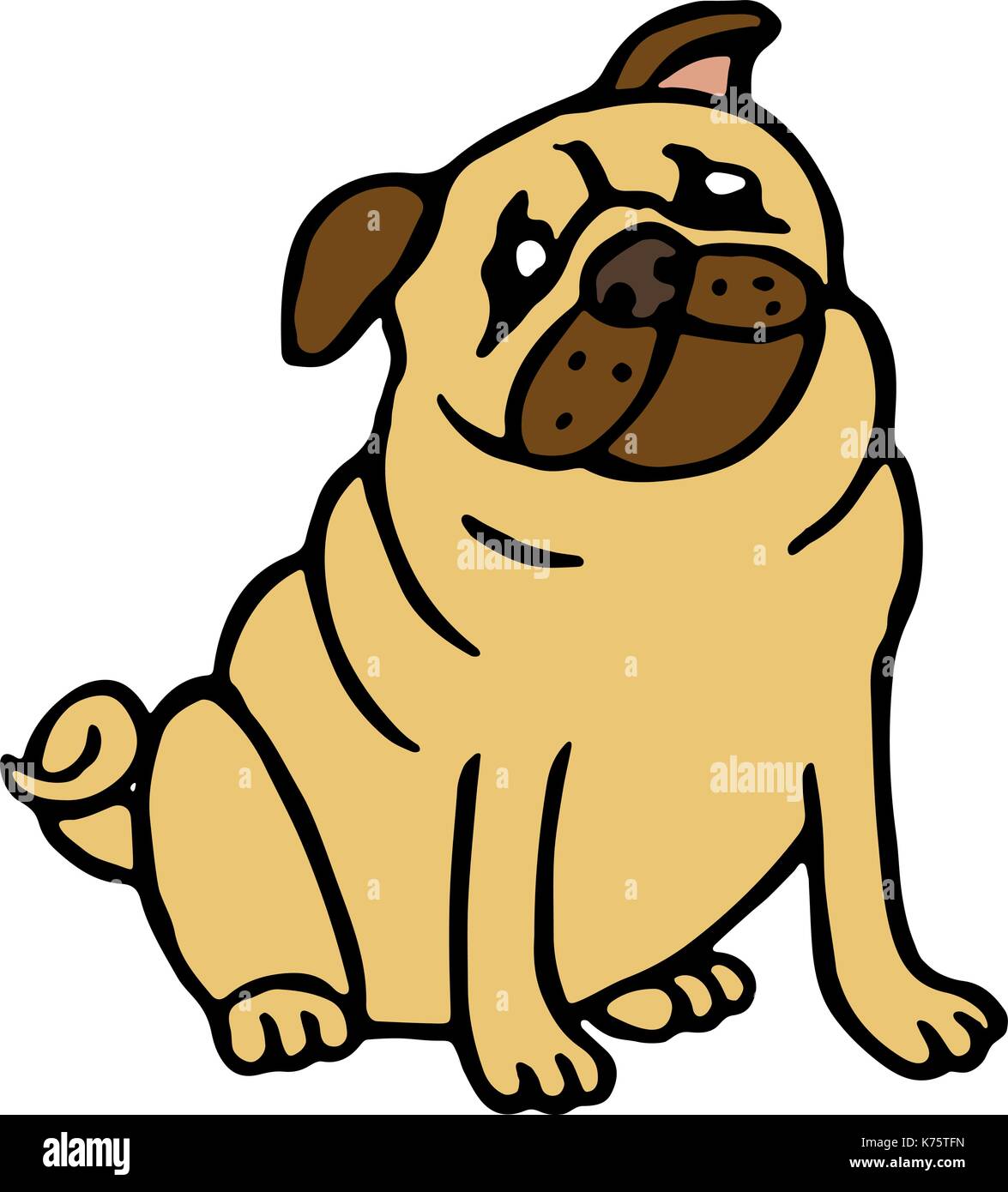 Pug friendly dog. Vector illustration. Funny cartoon fur character. Contour  freehand digital drawing cute pet Stock Vector Image & Art - Alamy