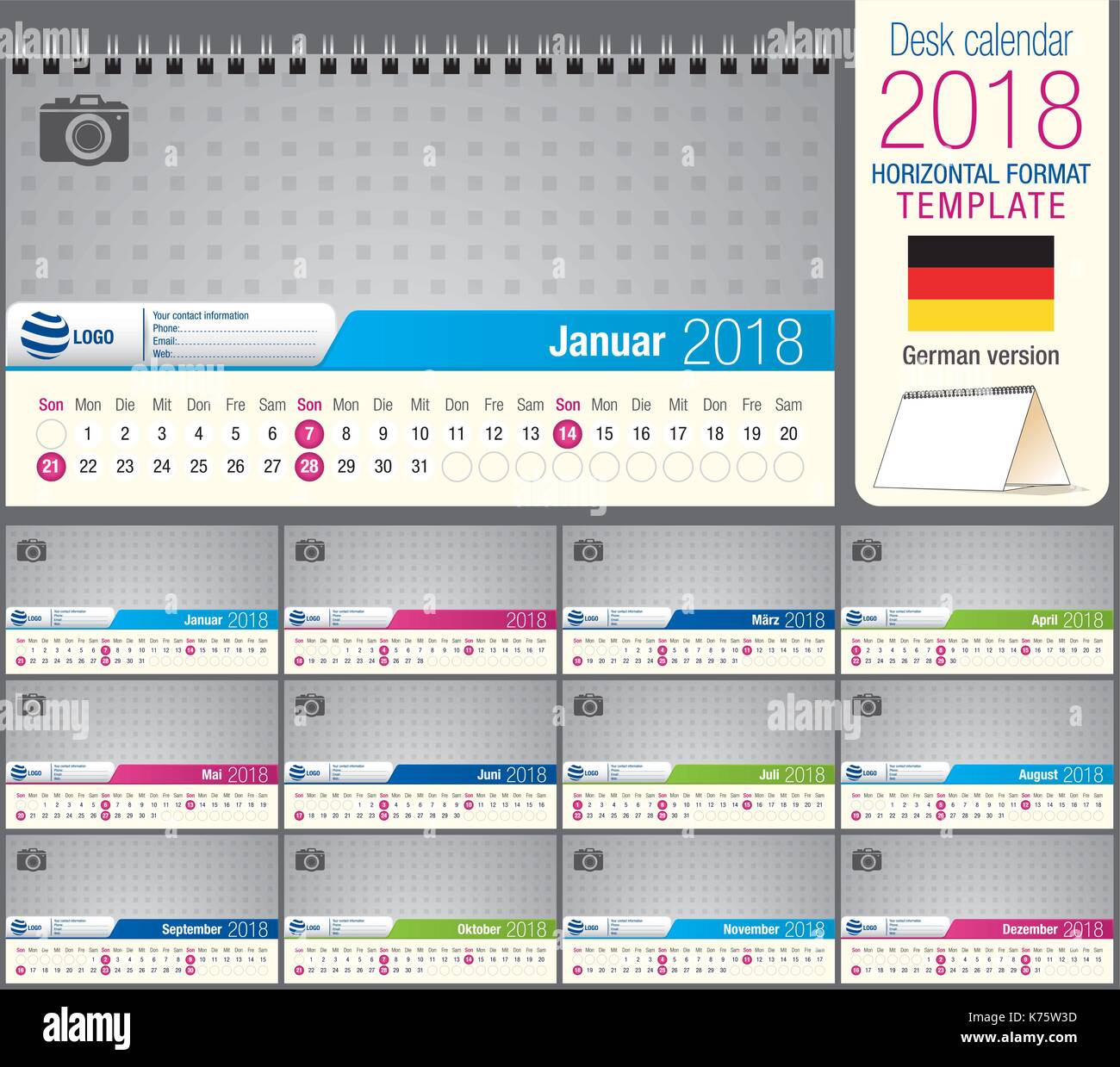 useful-desk-triangle-calendar-2018-template-ready-for-printing-size-22-cm-x-12-cm-format-horizontal-german-version-stock-vector-image-art-alamy