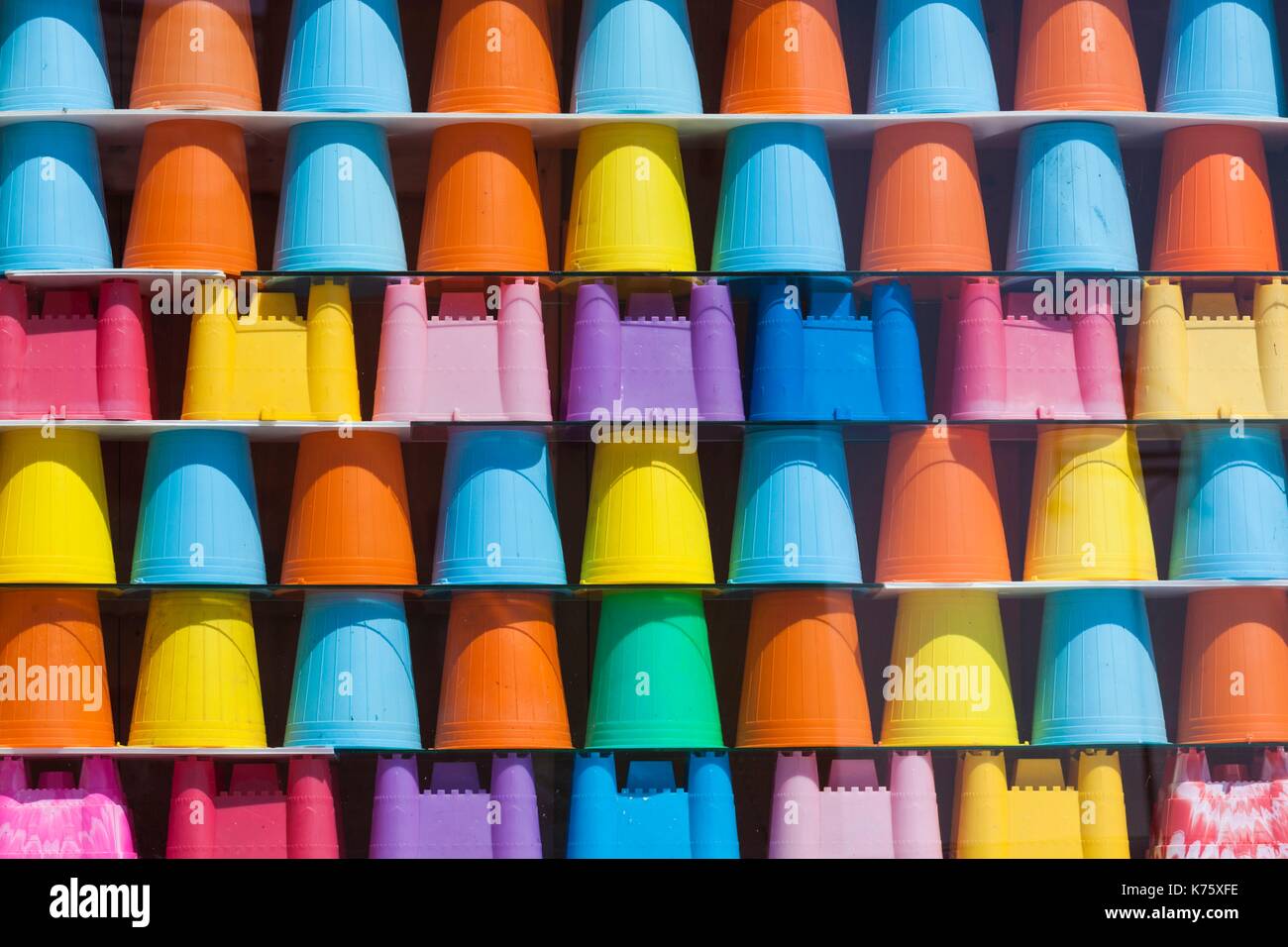 Ireland, County Galway, GalwaySalthill, toy beach sand buckets Stock