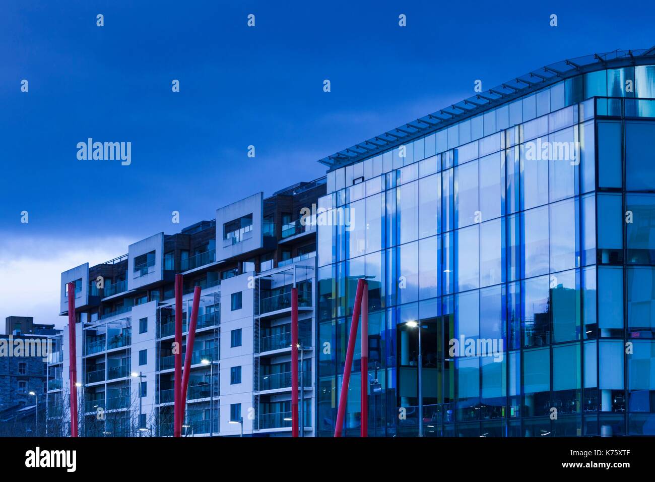 Ireland, Dublin, Docklands, buildings on Grand Canal Square, dawn Stock