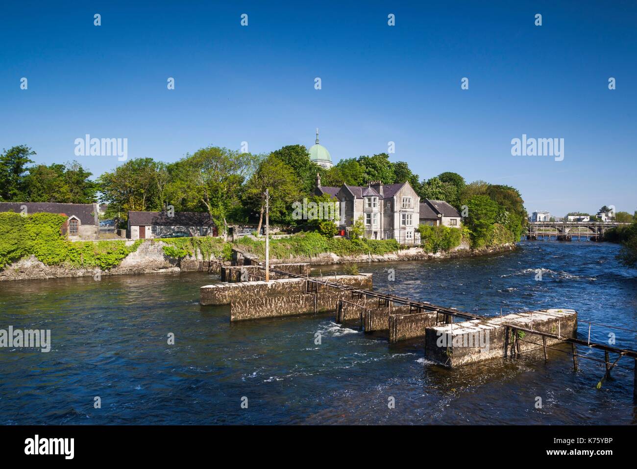 Ireland, County Galway, Galway City, River Corrib salmon weir Stock ...