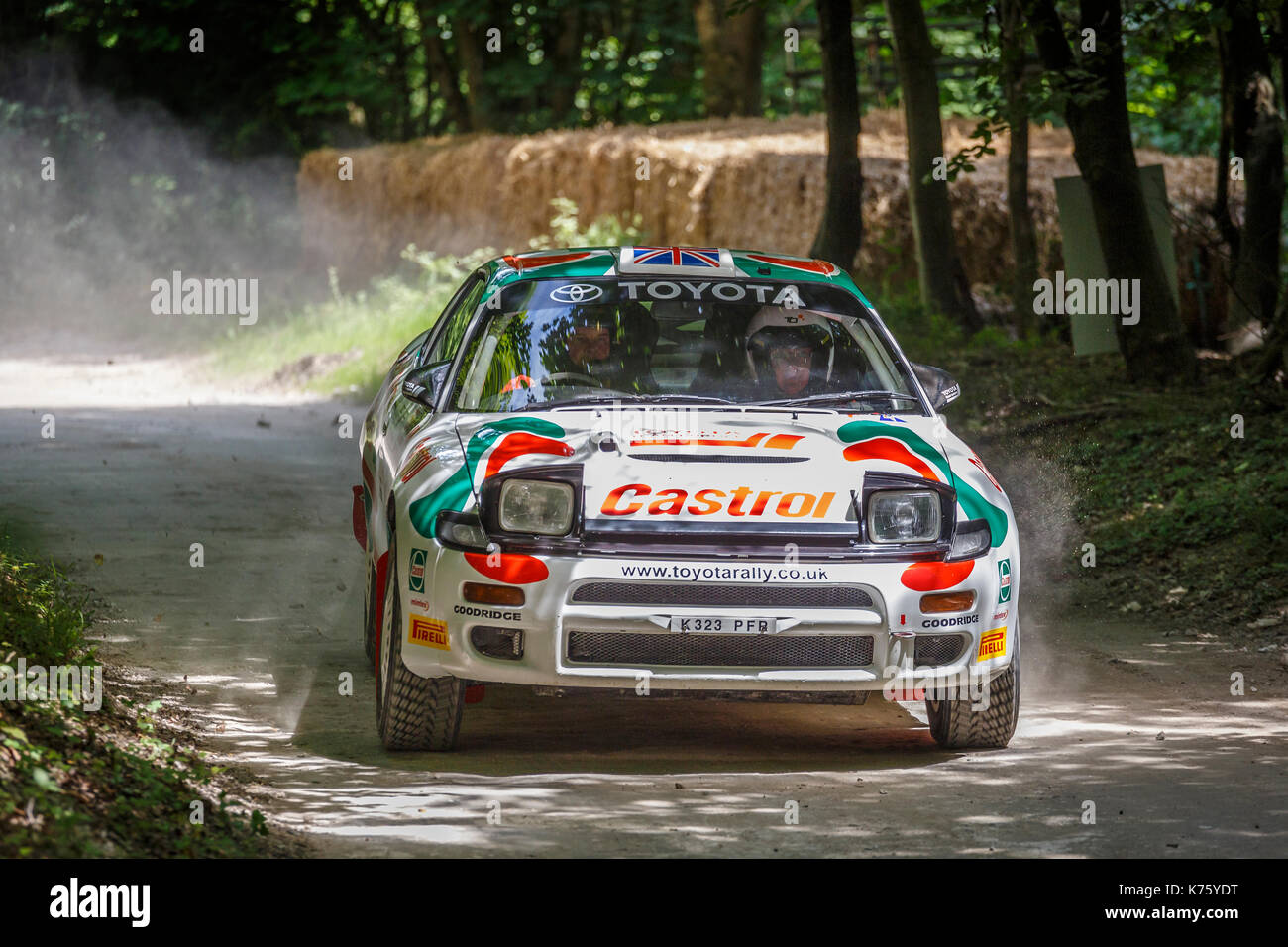 1992 Toyota Celica GT-Four ST185 WRC rally car with driver Gary Le Coadou on the forest stage at the 2017 Goodwood Festival of Speed, Sussex, UK. Stock Photo