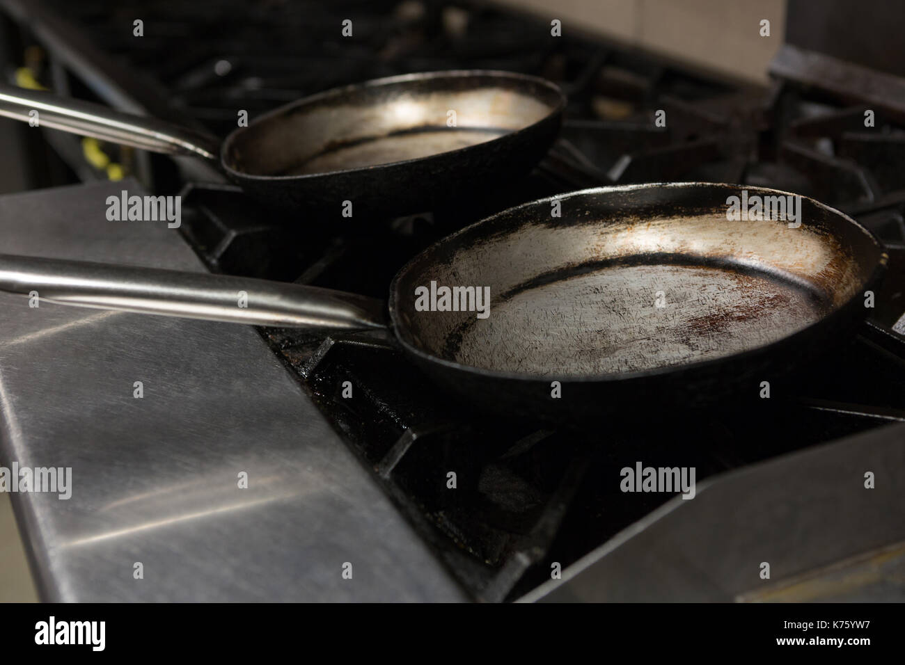 Empty pan on gas stove in commercial kitchen Stock Photo Alamy