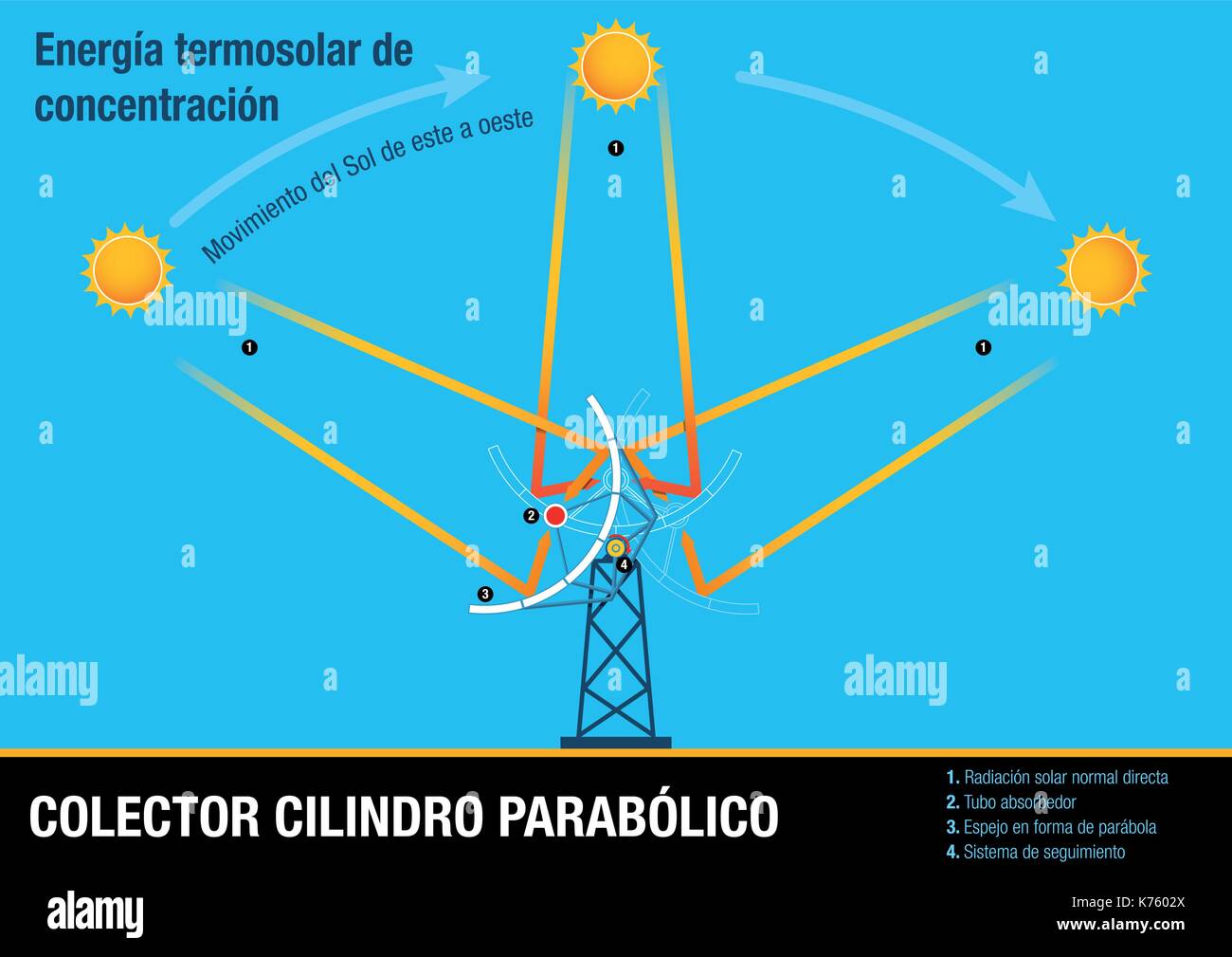 Colector cilindro parabólico Parabolic cylinder collector in Spanish