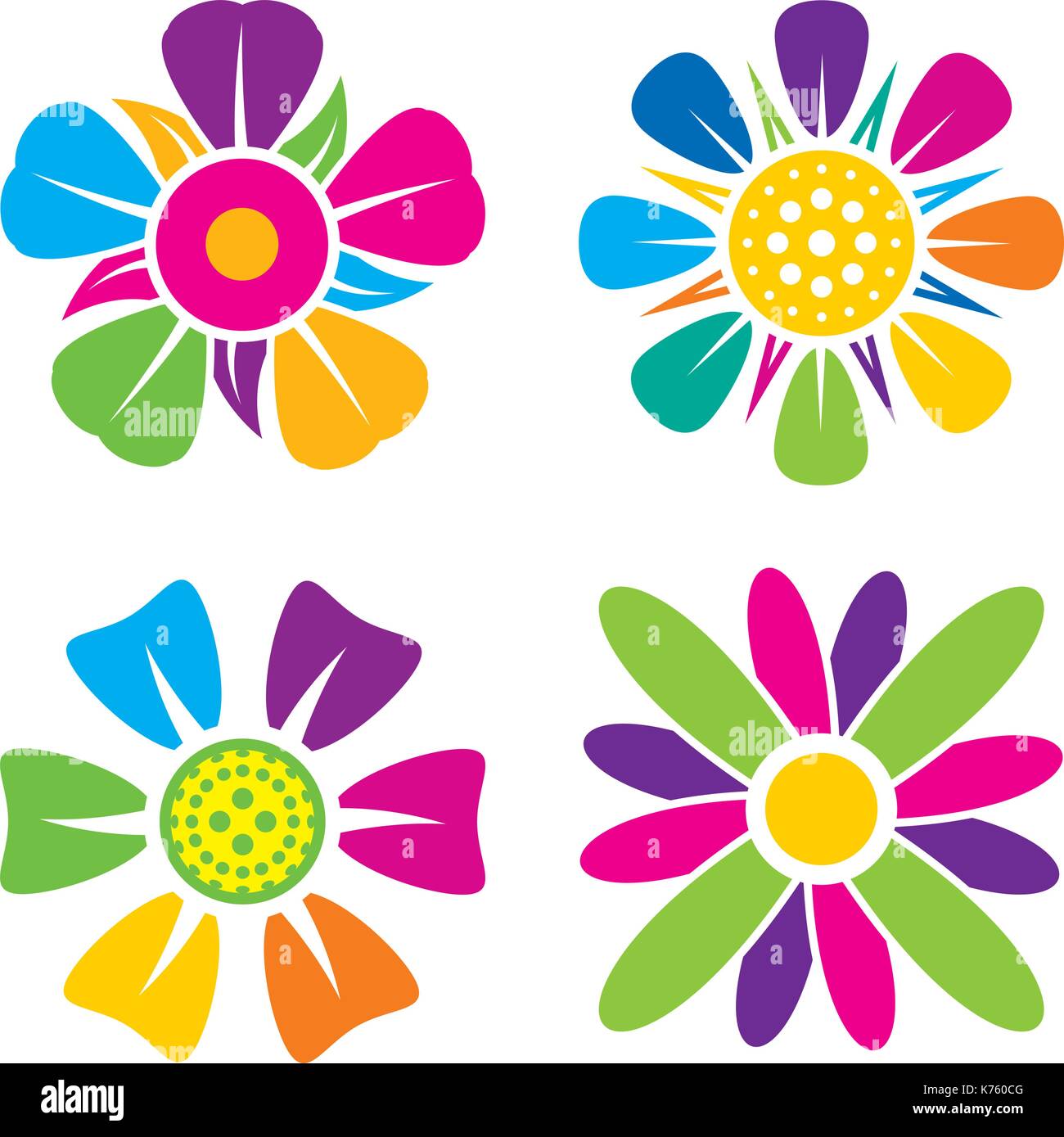 Set of four multicolor geometric flower icons on white background ...